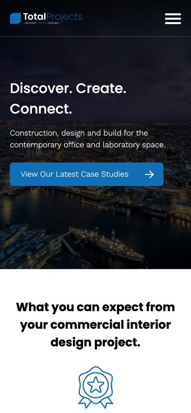 The Total Projects homepage on a phone